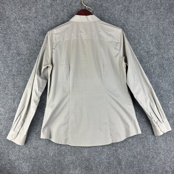 Eddie Bauer Top Womens Large Wrinkle Free Shaped Fit Button Up Gray Polka Dot - Picture 6 of 8